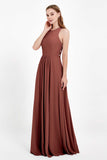 Jewel Neck Chiffon Bridesmaid Gowns Formal Evening Party Dresses A Line with Slit