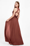 Jewel Neck Chiffon Bridesmaid Gowns Formal Evening Party Dresses A Line with Slit