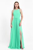Jewel Neck Chiffon Bridesmaid Gowns Formal Evening Party Dresses A Line with Slit