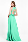 Jewel Neck Chiffon Bridesmaid Gowns Formal Evening Party Dresses A Line with Slit