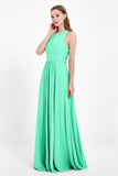 Jewel Neck Chiffon Bridesmaid Gowns Formal Evening Party Dresses A Line with Slit