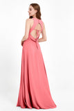 Jewel Neck Chiffon Bridesmaid Gowns Formal Evening Party Dresses A Line with Slit