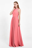 Jewel Neck Chiffon Bridesmaid Gowns Formal Evening Party Dresses A Line with Slit