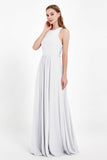 Jewel Neck Chiffon Bridesmaid Gowns Formal Evening Party Dresses A Line with Slit