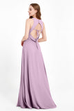 Jewel Neck Chiffon Bridesmaid Gowns Formal Evening Party Dresses A Line with Slit