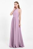 Jewel Neck Chiffon Bridesmaid Gowns Formal Evening Party Dresses A Line with Slit