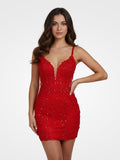 Black V-Neck Lace Short Homecoming Dress With Appliques