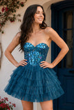 Sparkly Champagne Sweetheart A-Line Tulle Tiered Homecoming Dress