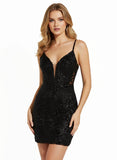 Black V-Neck Lace Short Homecoming Dress With Appliques