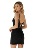 Black V-Neck Lace Short Homecoming Dress With Appliques