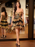 Navy Blue A-Line Sweetheart Tiered Short Homecoming & Cocktail Dresses