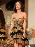 Navy Blue A-Line Sweetheart Tiered Short Homecoming & Cocktail Dresses