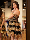 Navy Blue A-Line Sweetheart Tiered Short Homecoming & Cocktail Dresses