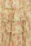 Yellow Strapless A Line Floral Chiffon Ruffled Prom Dresses With Beading