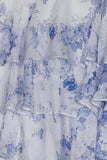 Blue Sweetheart A Line Floral Chiffon Ruffled Formal Prom Dresses With Appliques