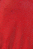 Red Strapless Mermaid Satin Beaded Long Formal Prom Dresses With Slit