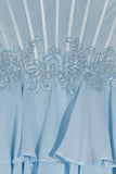Pink Sweetheart Chiffon Ruffled A Line Formal Prom Dresses With Appliques