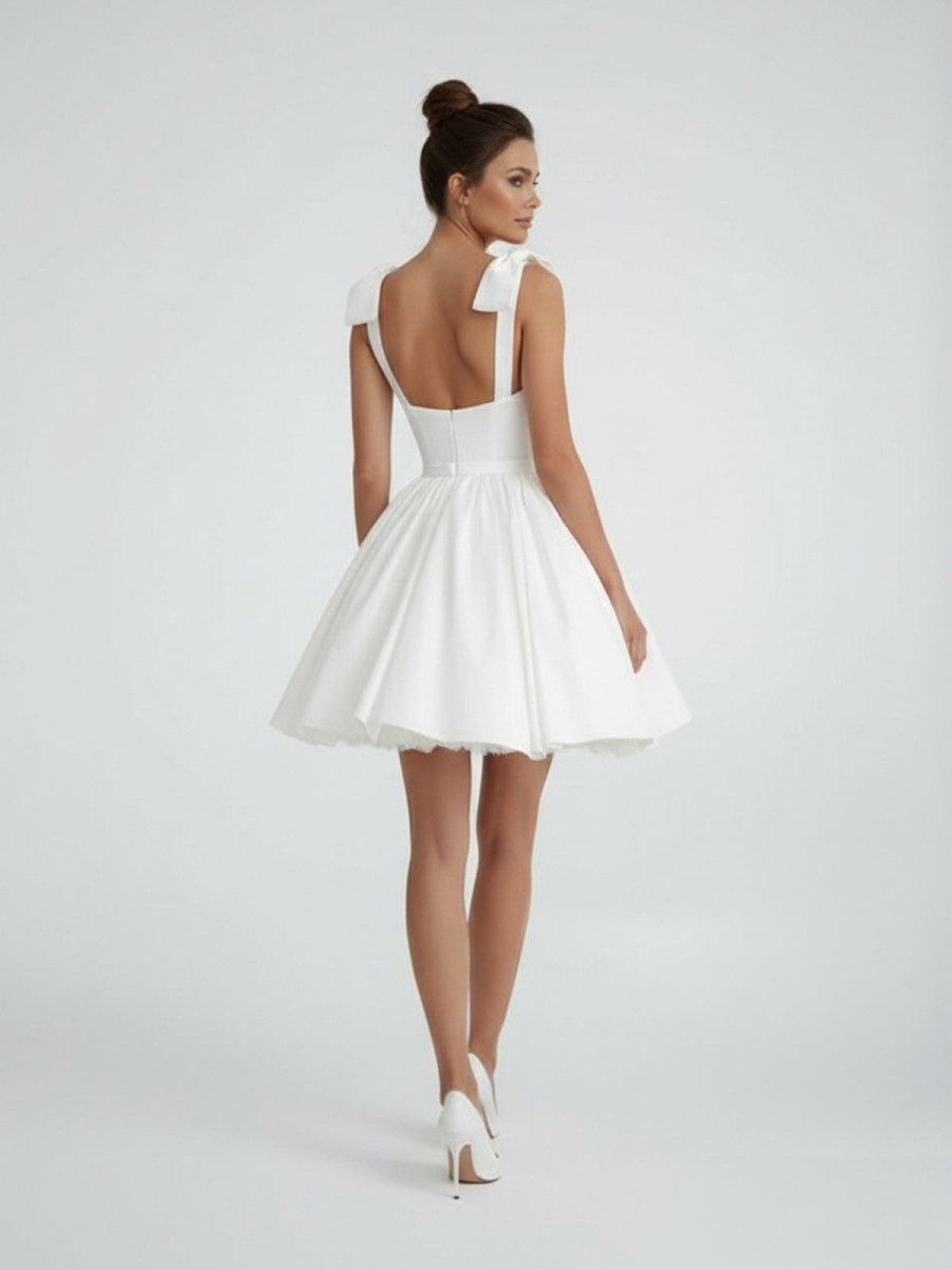Sweet A-Line Sweetheart Sleeveless Short Satin Wedding Dresses