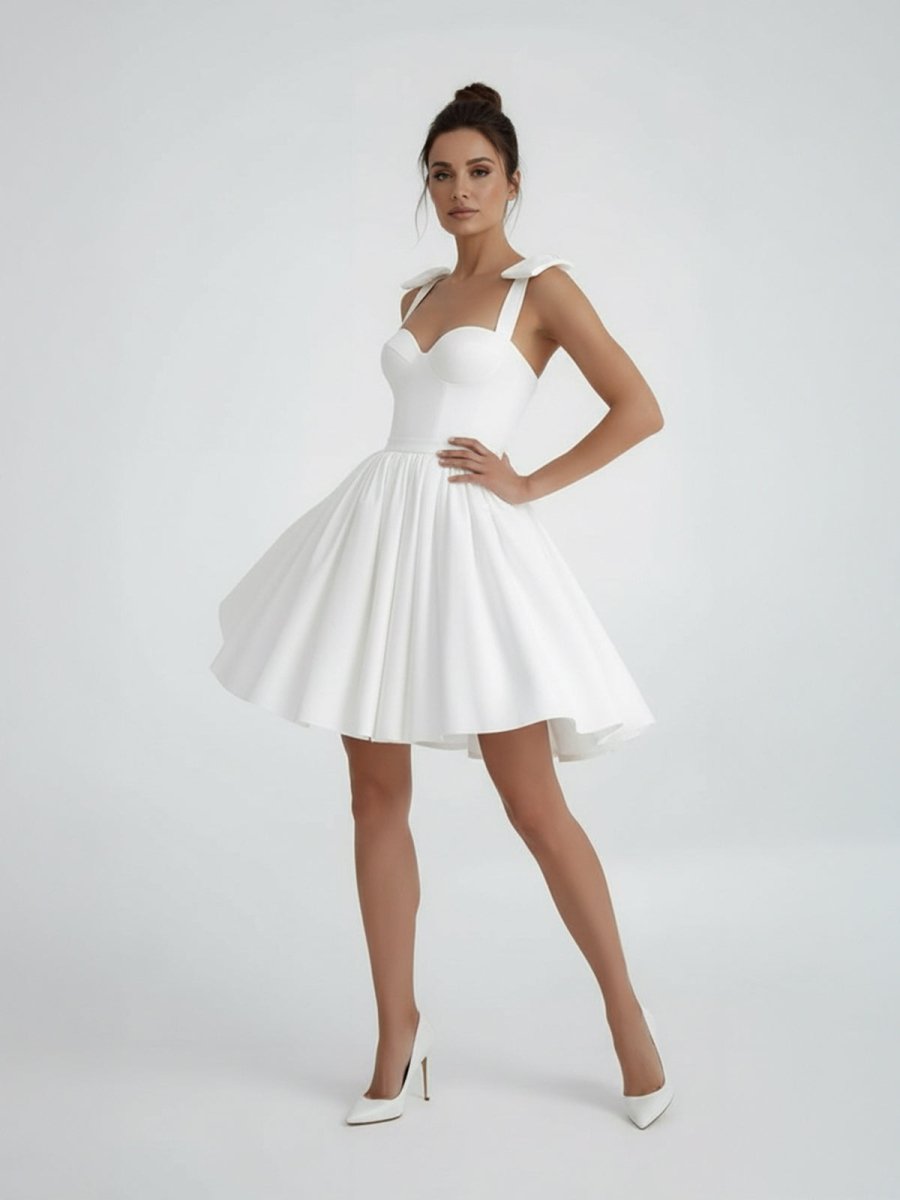 Sweet A-Line Sweetheart Sleeveless Short Satin Wedding Dresses