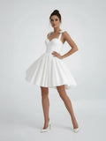 Sweet A-Line Sweetheart Sleeveless Short Satin Wedding Dresses