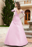 Off the Shoulder Satin Bridesmaid Dress with Pockets Formal Evening Prom Dresses with Slit