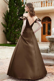 Off the Shoulder Satin Bridesmaid Dress with Pockets Formal Evening Prom Dresses with Slit