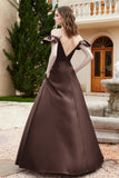 Off the Shoulder Satin Bridesmaid Dress with Pockets Formal Evening Prom Dresses with Slit