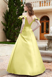 Off the Shoulder Satin Bridesmaid Dress with Pockets Formal Evening Prom Dresses with Slit