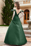 Off the Shoulder Satin Bridesmaid Dress with Pockets Formal Evening Prom Dresses with Slit