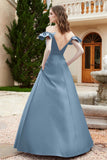 Off the Shoulder Satin Bridesmaid Dress with Pockets Formal Evening Prom Dresses with Slit