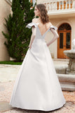 Off the Shoulder Satin Bridesmaid Dress with Pockets Formal Evening Prom Dresses with Slit