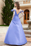 Off the Shoulder Satin Bridesmaid Dress with Pockets Formal Evening Prom Dresses with Slit