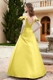 Off the Shoulder Satin Bridesmaid Dress with Pockets Formal Evening Prom Dresses with Slit