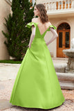 Off the Shoulder Satin Bridesmaid Dress with Pockets Formal Evening Prom Dresses with Slit