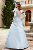 Off the Shoulder Satin Bridesmaid Dress with Pockets Formal Evening Prom Dresses with Slit