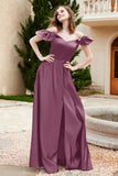 Off the Shoulder Satin Bridesmaid Dress with Pockets Formal Evening Prom Dresses with Slit