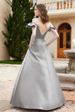 Off the Shoulder Satin Bridesmaid Dress with Pockets Formal Evening Prom Dresses with Slit