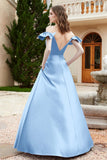 Off the Shoulder Satin Bridesmaid Dress with Pockets Formal Evening Prom Dresses with Slit