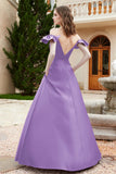 Off the Shoulder Satin Bridesmaid Dress with Pockets Formal Evening Prom Dresses with Slit