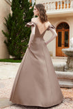 Off the Shoulder Satin Bridesmaid Dress with Pockets Formal Evening Prom Dresses with Slit
