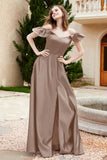 Off the Shoulder Satin Bridesmaid Dress with Pockets Formal Evening Prom Dresses with Slit