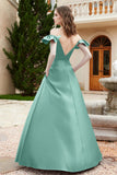 Off the Shoulder Satin Bridesmaid Dress with Pockets Formal Evening Prom Dresses with Slit