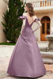 Off the Shoulder Satin Bridesmaid Dress with Pockets Formal Evening Prom Dresses with Slit
