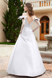 Off the Shoulder Satin Bridesmaid Dress with Pockets Formal Evening Prom Dresses with Slit