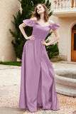 Off the Shoulder Satin Bridesmaid Dress with Pockets Formal Evening Prom Dresses with Slit