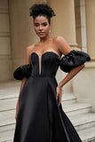 Stylish Sweetheart A-Line Satin Sweep Train Formal Evening Dress With Slit Prom Party Gowns