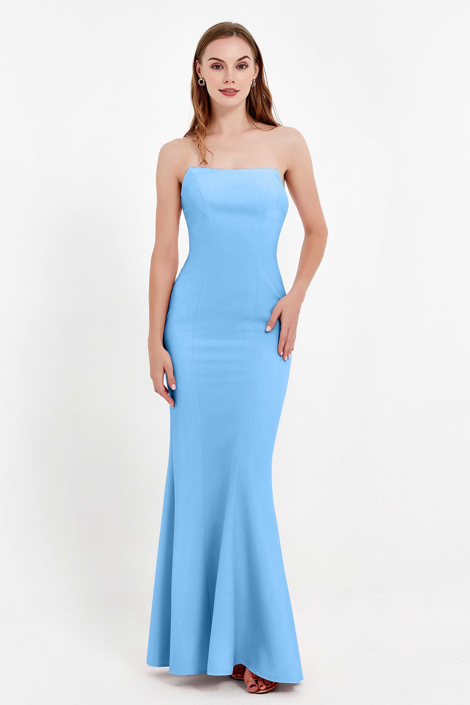 Mermaid Crepe Straight Across Formal Evening Dresses Long Prom Party Bridesmaid Dress Gowns