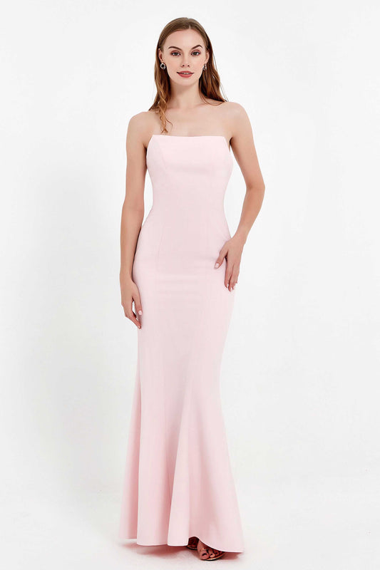 Mermaid Crepe Straight Across Formal Evening Dresses Long Prom Party Bridesmaid Dress Gowns