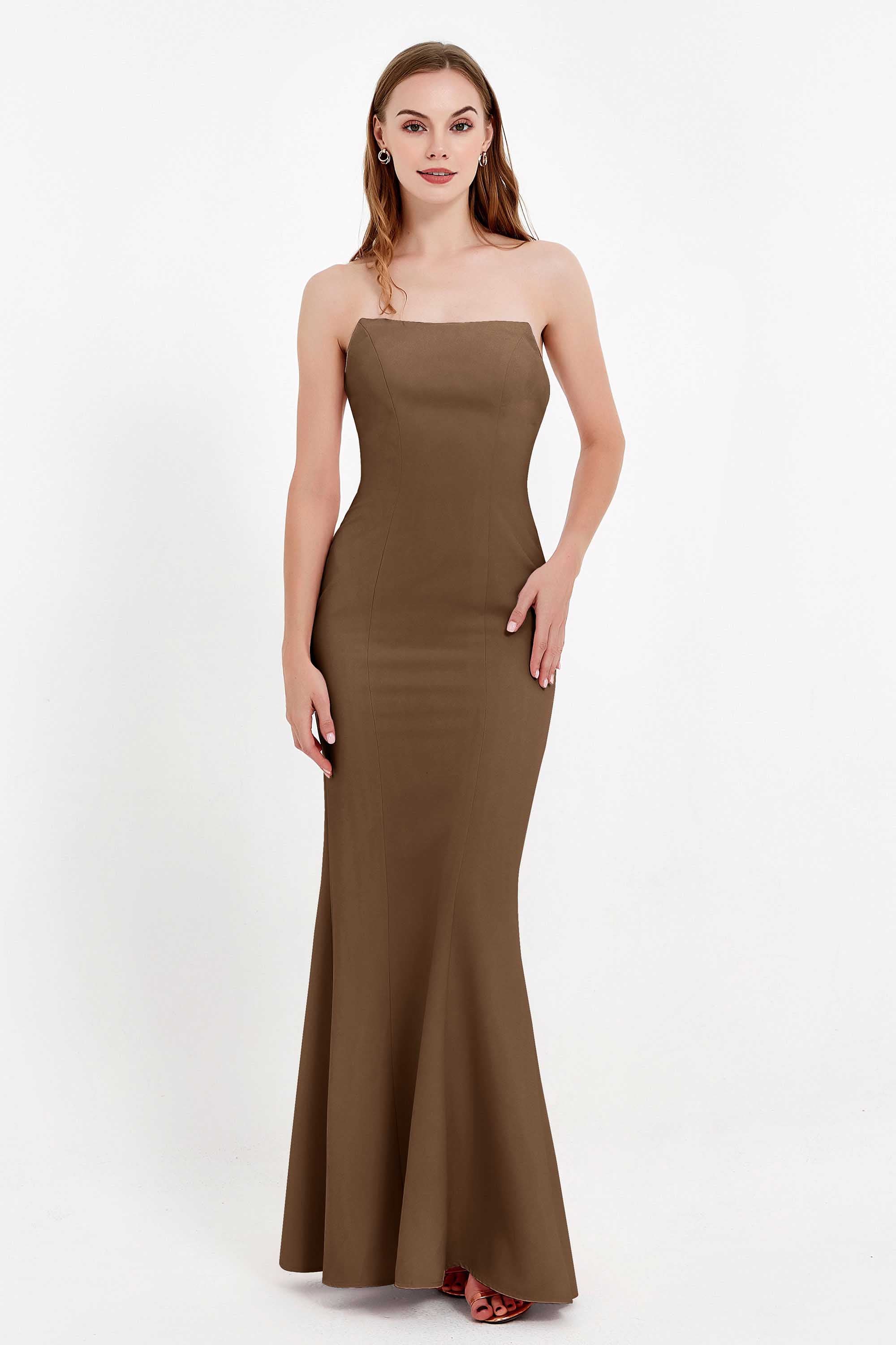 Mermaid Crepe Straight Across Formal Evening Dresses Long Prom Party Bridesmaid Dress Gowns