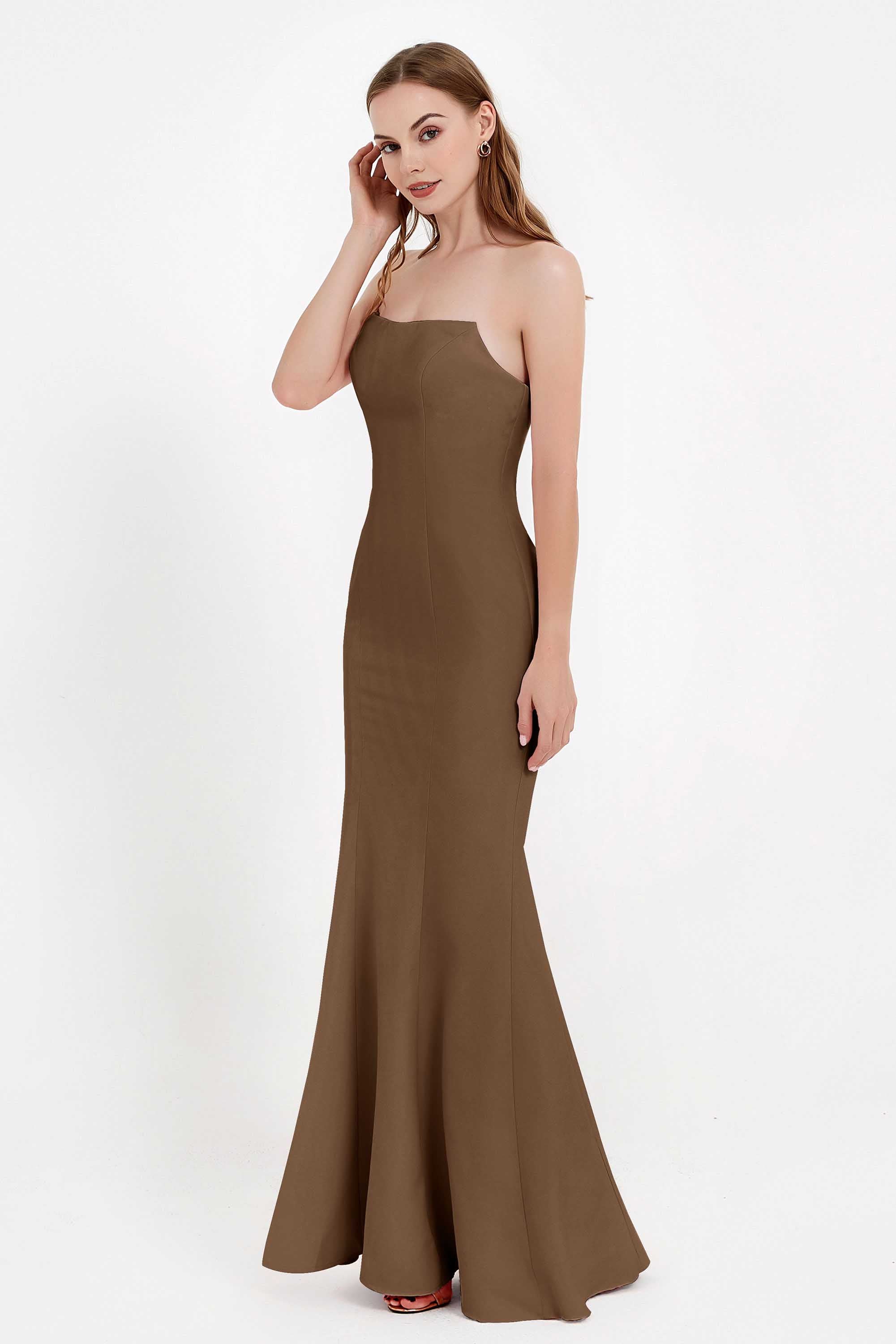 Mermaid Crepe Straight Across Formal Evening Dresses Long Prom Party Bridesmaid Dress Gowns